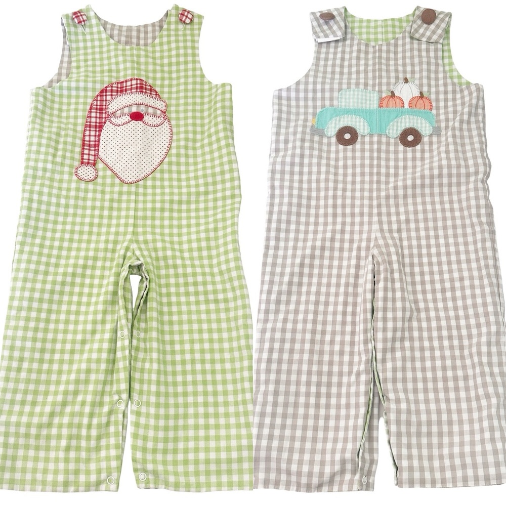 Shrimp & Grits Kids Toddler Pumpkin Truck Santa Reversible Checkered Longall 2T